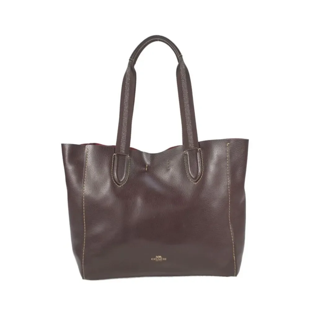 Coach Womens Leather Button Closure Derby Tote Shoulder Handbag Brown